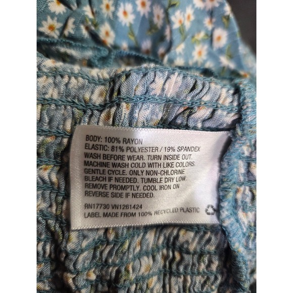 Art Class Girls Teal Floral Smocked Square Neck Long Sleeve Top XXL 18 20 - Picture 7 of 8